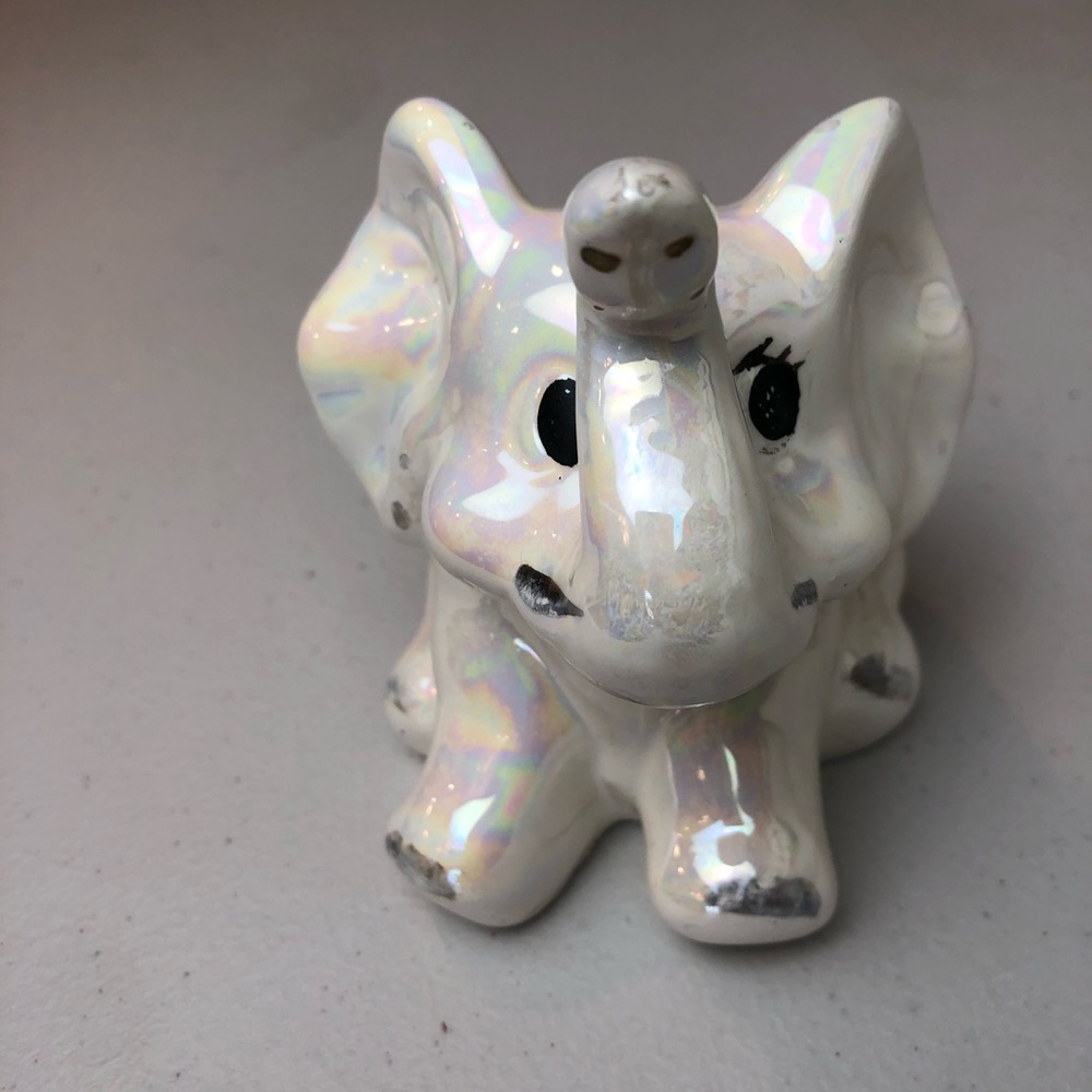 Vntg Lusterware Elephant Figurine Japan Trunk Up